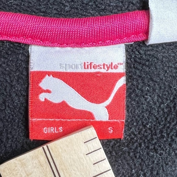 Puma Girls Small Black Pink Sparkle Rhinestone Zip Up Jacket Thumb Holes - Picture 8 of 13